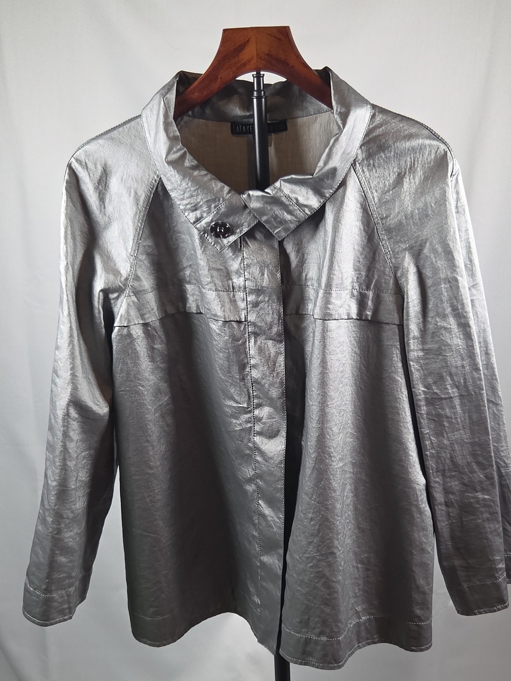 Lafayette 148 New York Silver Metallic Trench Jacket Size 12